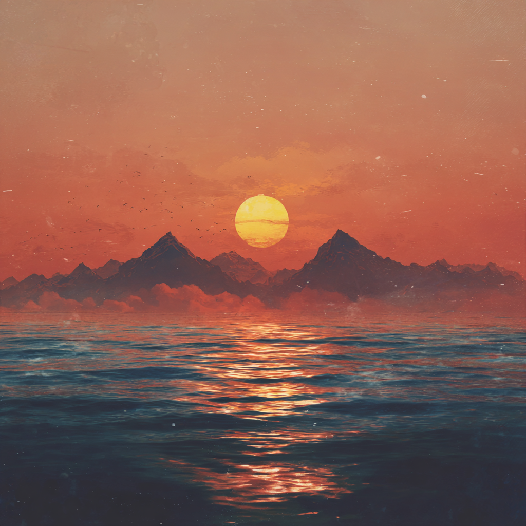 Sunset over dark waters